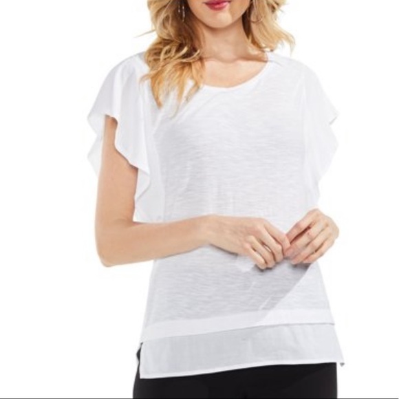 Vince Camuto Vintage Band White Flutter Sleeve Short Sleeve Top Medium - Picture 4 of 9